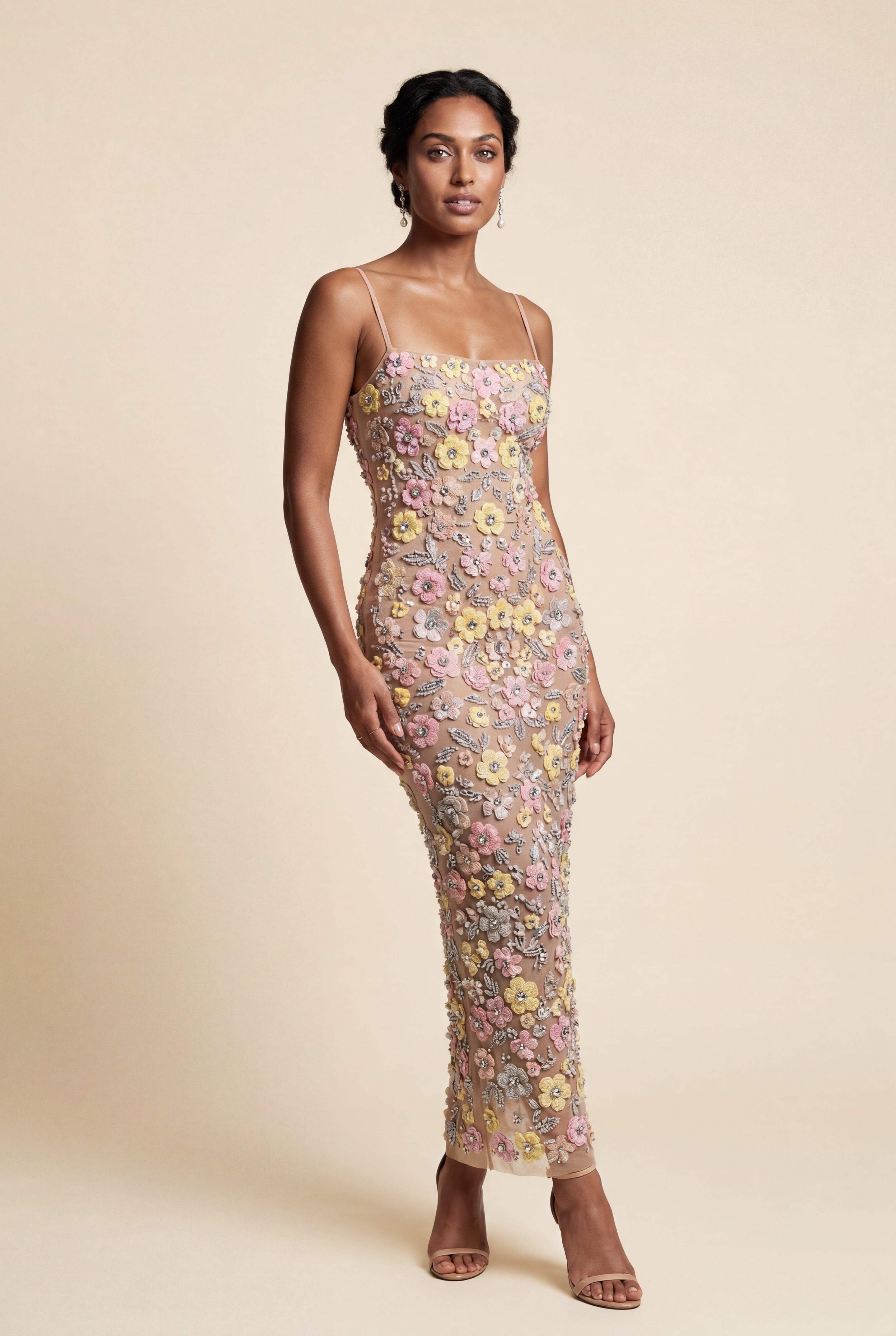 Wedding Guest Floor Length Dress Pastel Floral Maxi Elegant