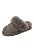 Shearling Open-Back Slippers in Frost Suede — front view