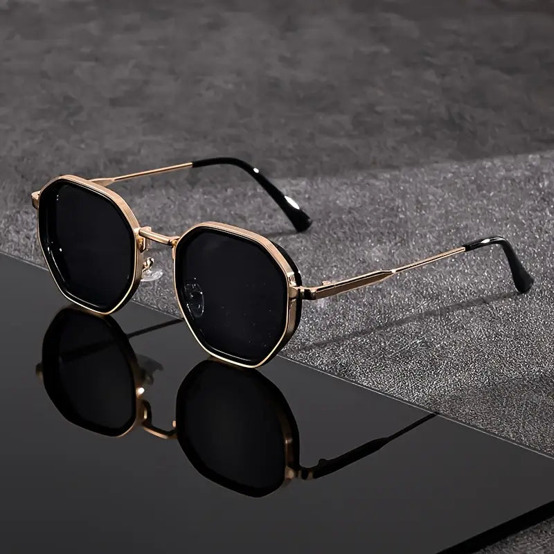 Gold Blue Gradient Geometric Hexagonal Frame Sunglasses - Photo 4