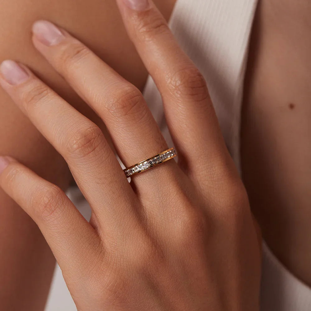 Gold Channel Set Gold-tone Cubic Zirconia Statement Ring - Statement rings - Photo 2