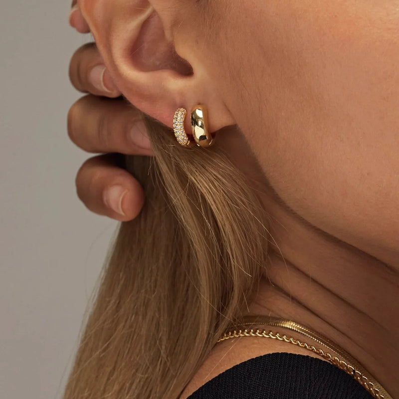 Gold Chunky Pavé Huggie Hoop Earrings in Gold Tone - Huggie earrings - Photo 3
