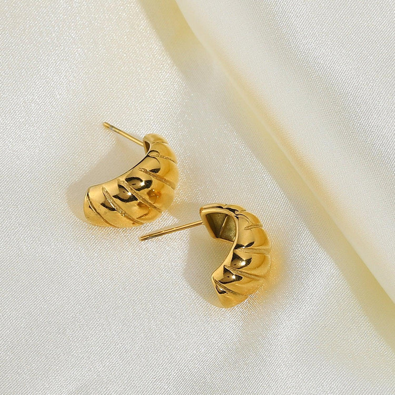 Gold Chunky Twisted Croissant Gold Huggie Earrings - Photo 4