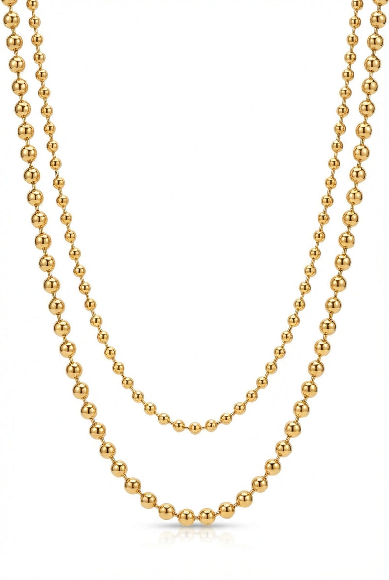 Gold Double Layer Ball Chain Gold-tone Necklace - Layered necklaces - Photo 1