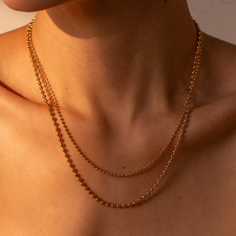 Gold Double Layer Ball Chain Gold-tone Necklace - Layered necklaces - Photo 3