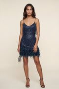 Navy Blue Fringe Feather-trim Mini Cocktail Dress - Mini dress - Photo 15