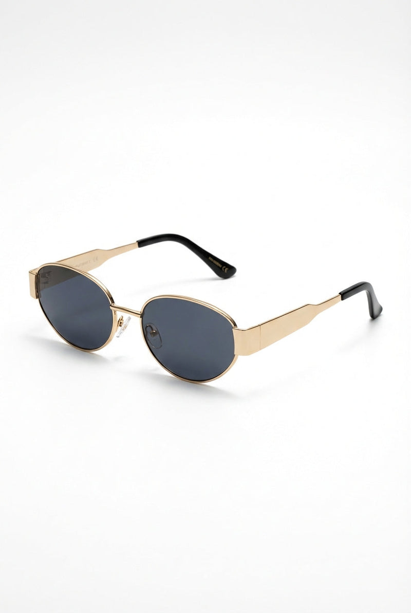 Gold Gold Oval Dark Lens Sunglasses with Black Tips - Photo 1