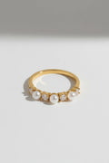 Gold Gold Pearl and Cubic Zirconia Slim Accent Ring - Rings - Photo 6