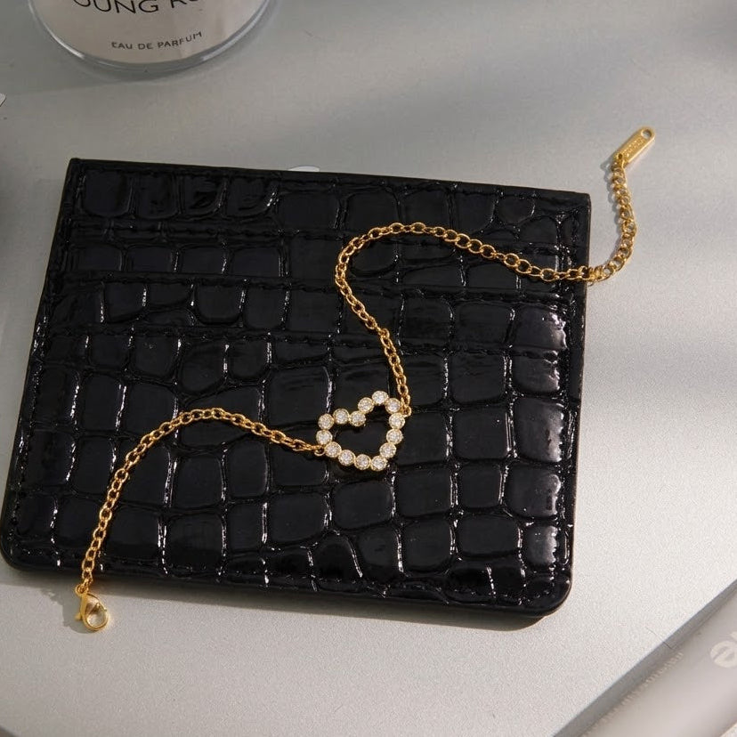 Gold Gold-tone Crystal Heart Chain Bracelet with Adjustable Extender - Photo 5