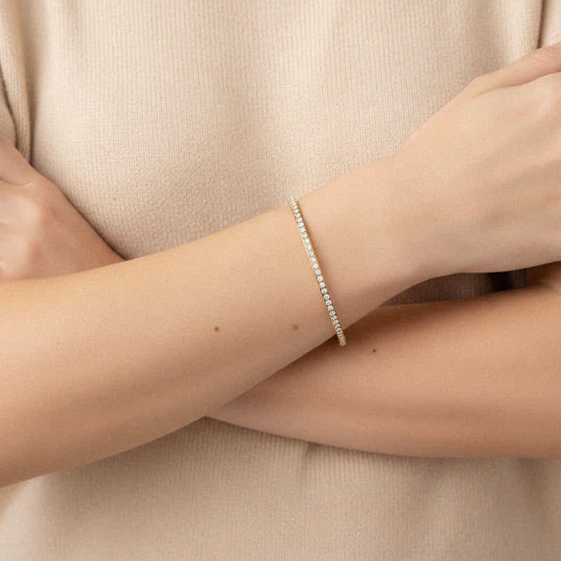 Gold Gold-tone Pavé Crystal Slim Bangle Bracelet - Bangles - Photo 3