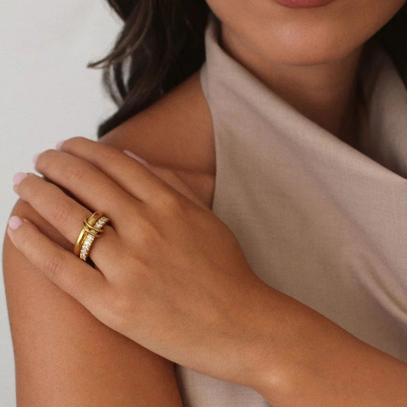 Gold Gold-tone Stacked Pavé Decorative Ring Set - Photo 4