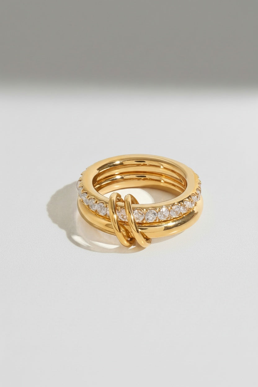 Gold Gold-tone Stacked Pavé Decorative Ring Set - Photo 8