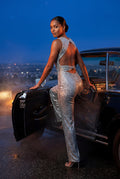 Silver High Neck Wide-leg Formal Jumpsuit - Photo 11