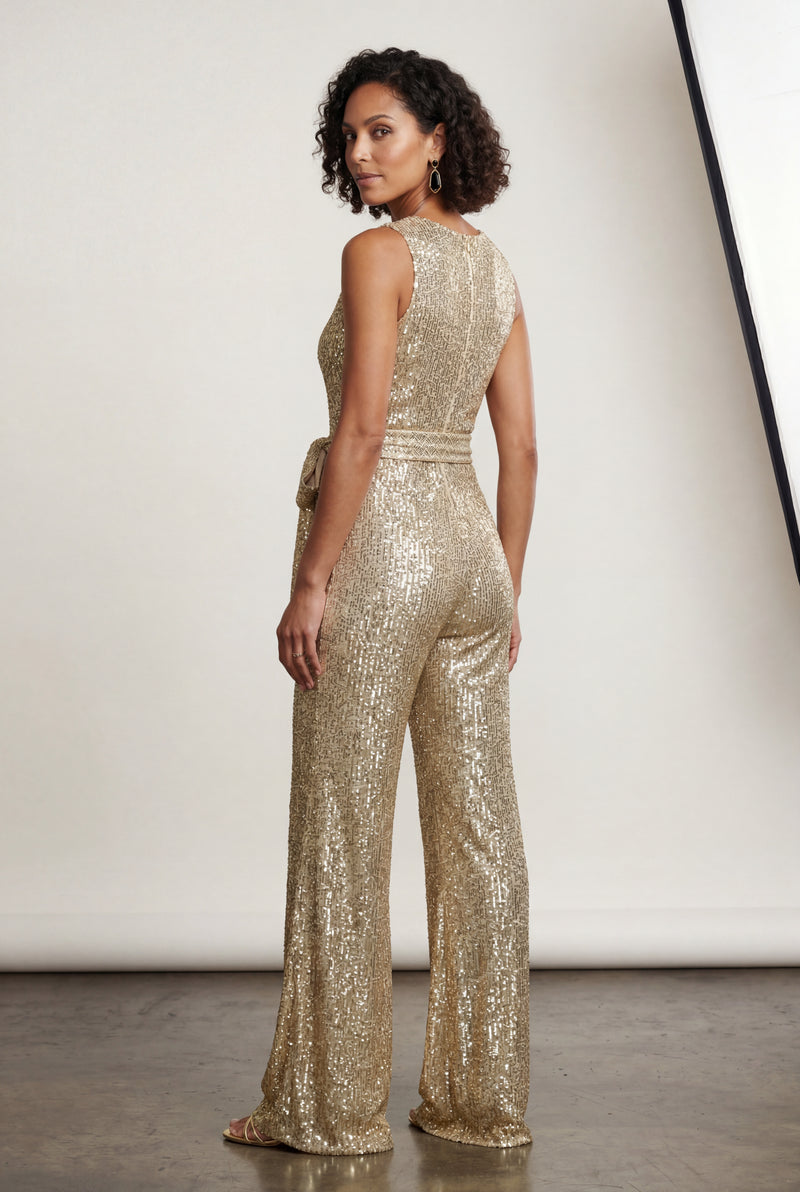 Gold High Neck Wide-leg Formal Jumpsuit - Photo 3