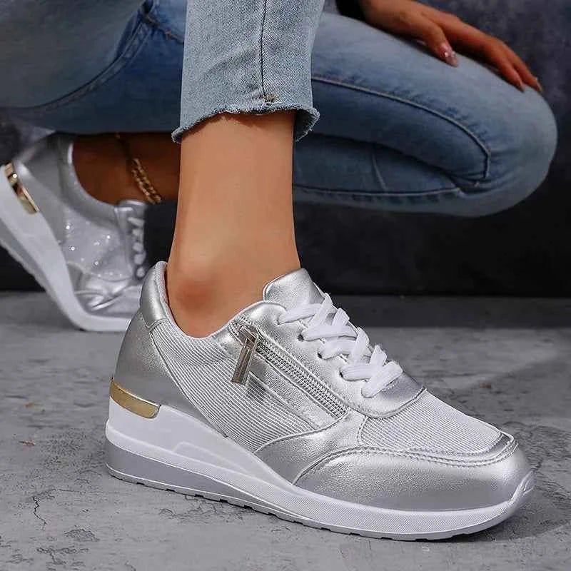 Metallic Wedge Platform Sneakers with Side Zip - Casual sneakers - Photo 8
