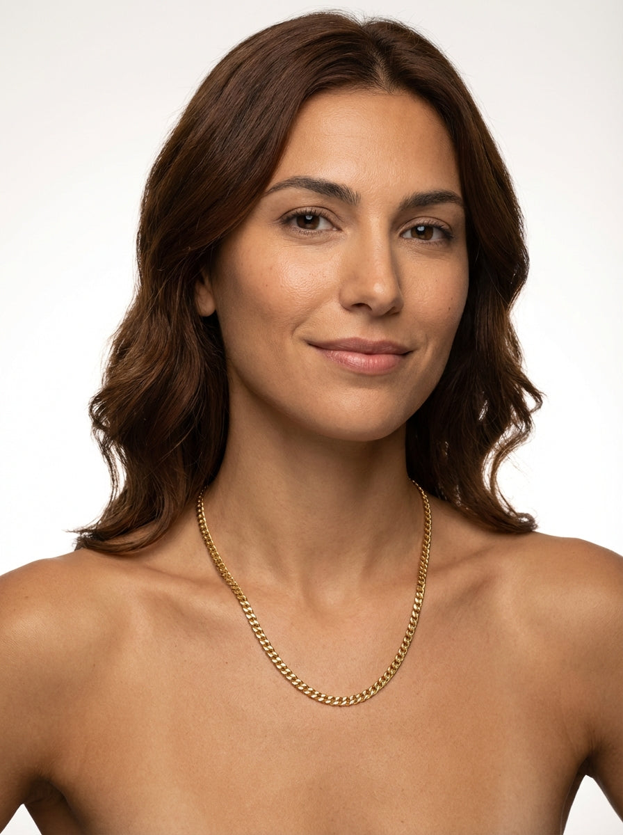 Gold Polished Gold Curb Chain Clavicle Necklace - Chain necklace - Photo 9