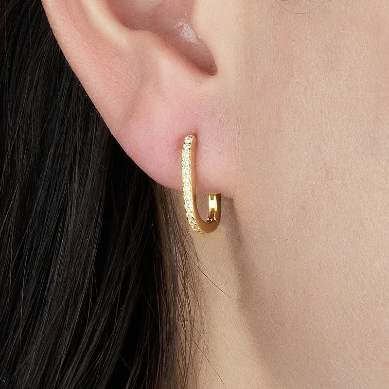 Gold Rectangular Pavé Gold-tone Small Hoop Earrings - Photo 3