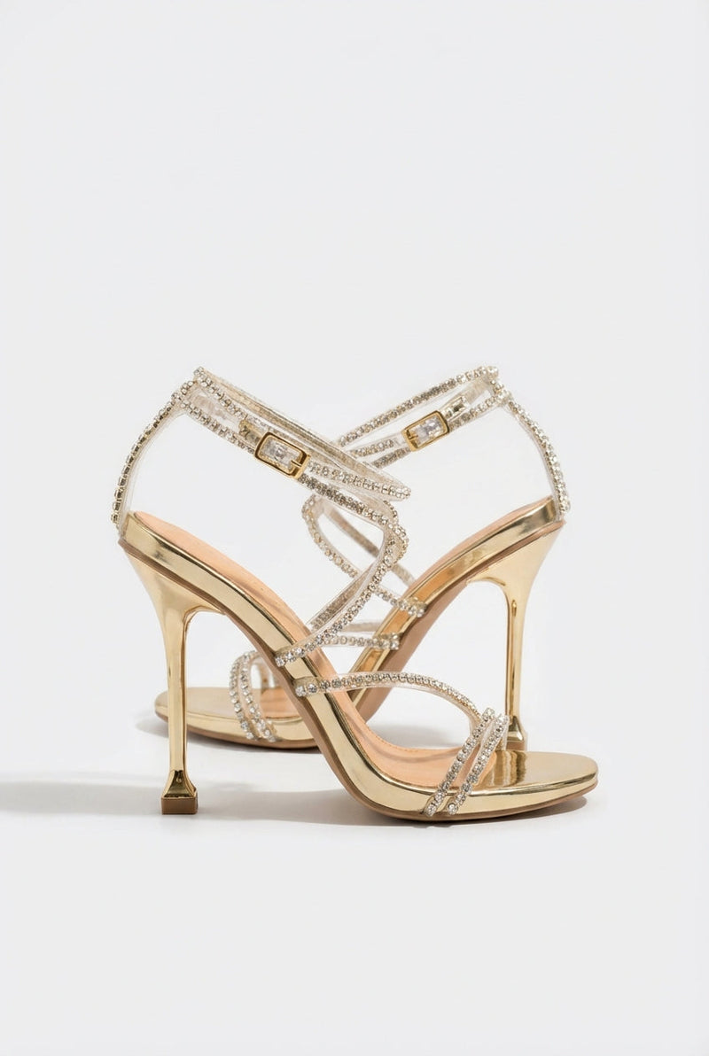 Rhinestone Strap Ankle Stiletto Heels with Metallic Finish - High heels - Photo 2