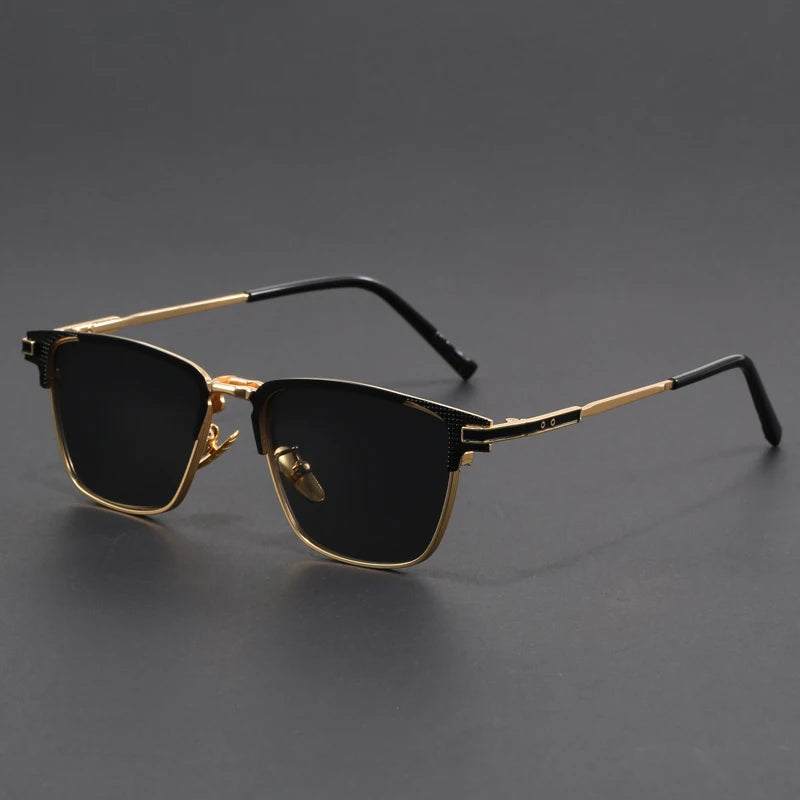 Gold Semi-rimless Square Metal Frame Sunglasses - Photo 9