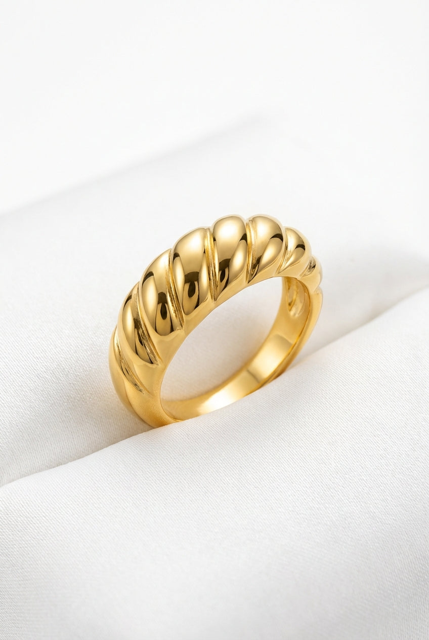 Gold Twisted Domed Gold-tone Statement Ring with Chunky Band - Statement rings - Photo 1