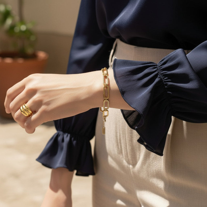 Gold Women's Gold-Tone Pavé Chain Link Bracelet - Chain bracelet - Photo 4