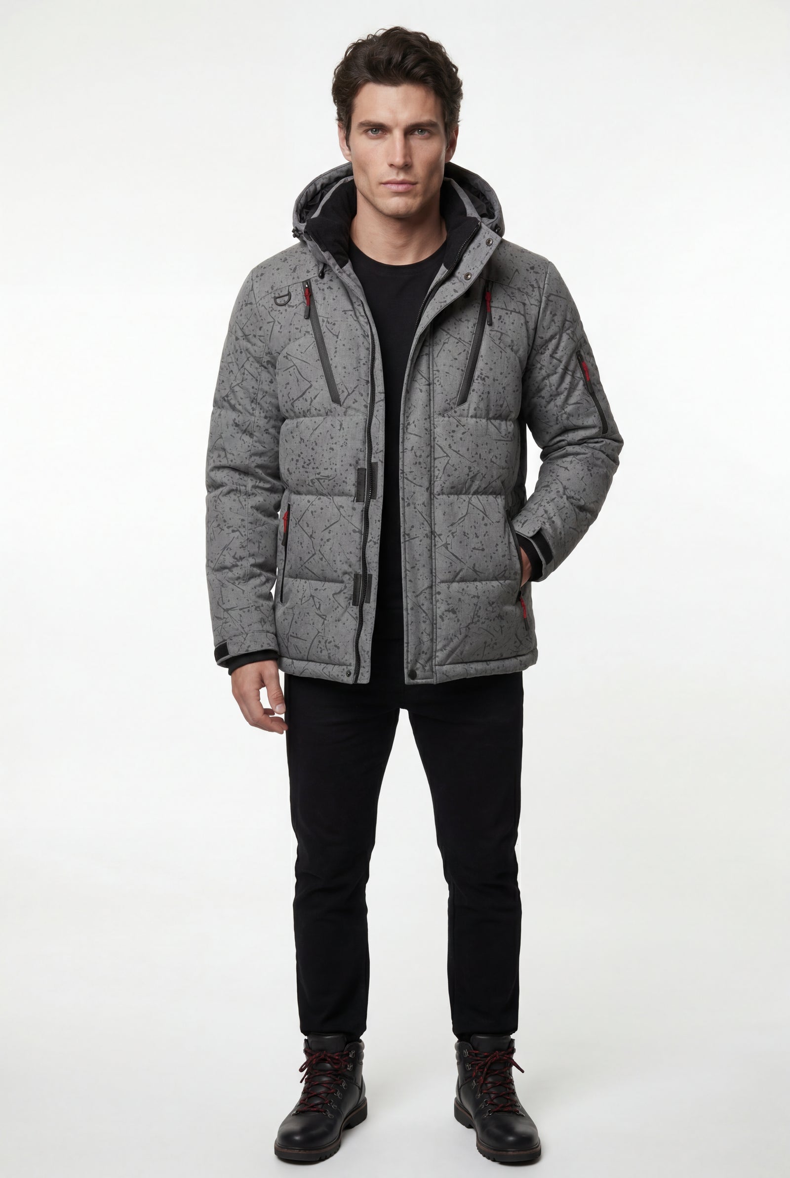 Gray Adjustable Hood Insulated Parka Jacket with Zip Pockets - Insulated jackets - Photo 5