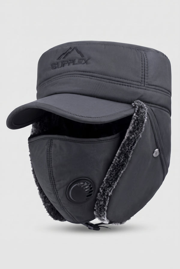Bomber Hat with Earflaps in Gray — studio front