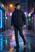 Black Boxy Hooded Puffer Jacket with High Neck - Hooded jackets - Photo 5