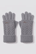 Cable-Knit Gloves with Ribbed Cuffs in Gray — studio front