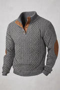 Cable Knit Quarter-Button Sweater in Gray — studio front