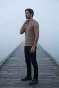 Khaki Cable V-neck Sweater Vest with Ribbed Hem - Vests - Photo 15
