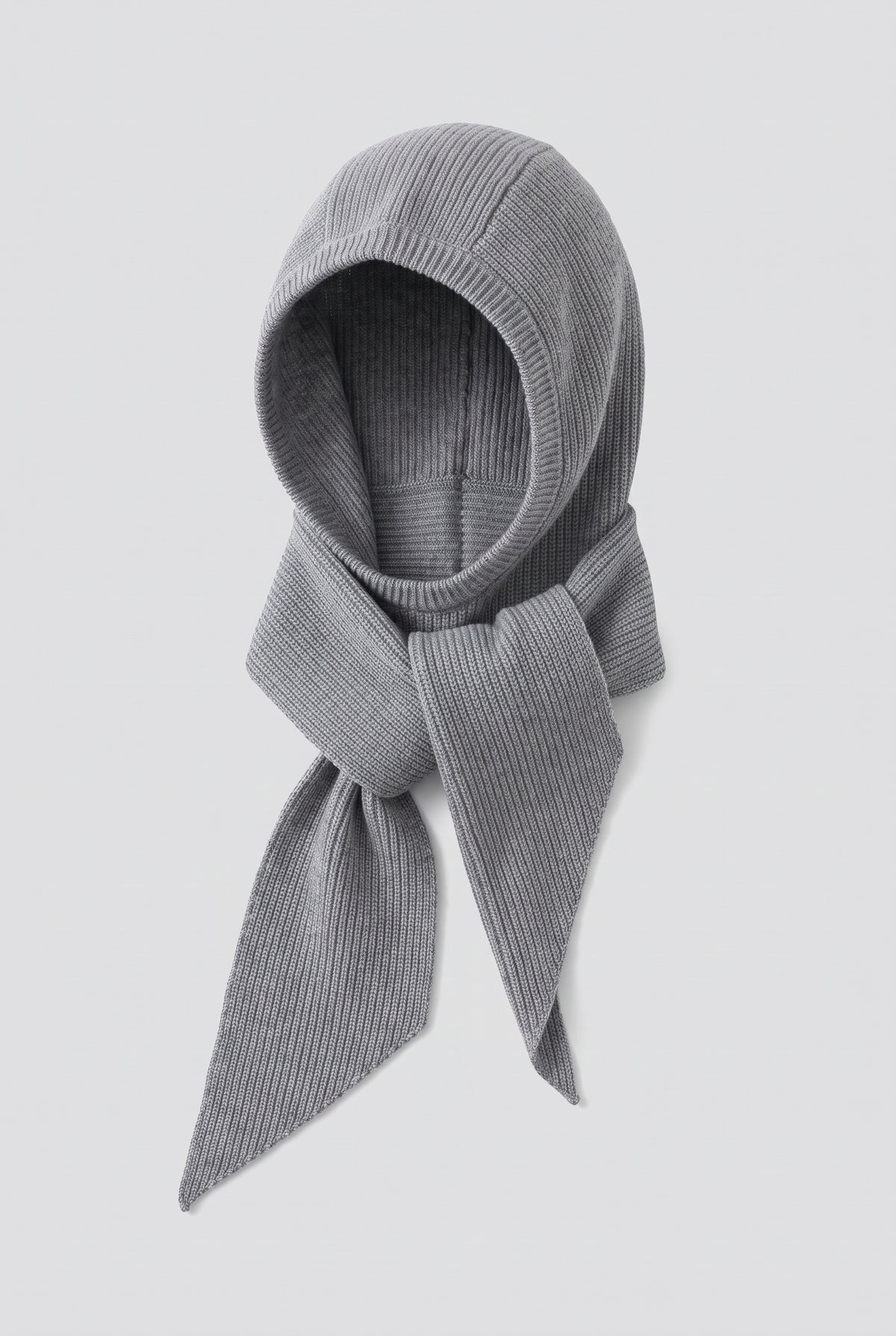 Cashmere Hooded Scarf Balaclava in Gray — studio front