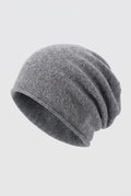 Cashmere Knit Beanie in Gray — studio front