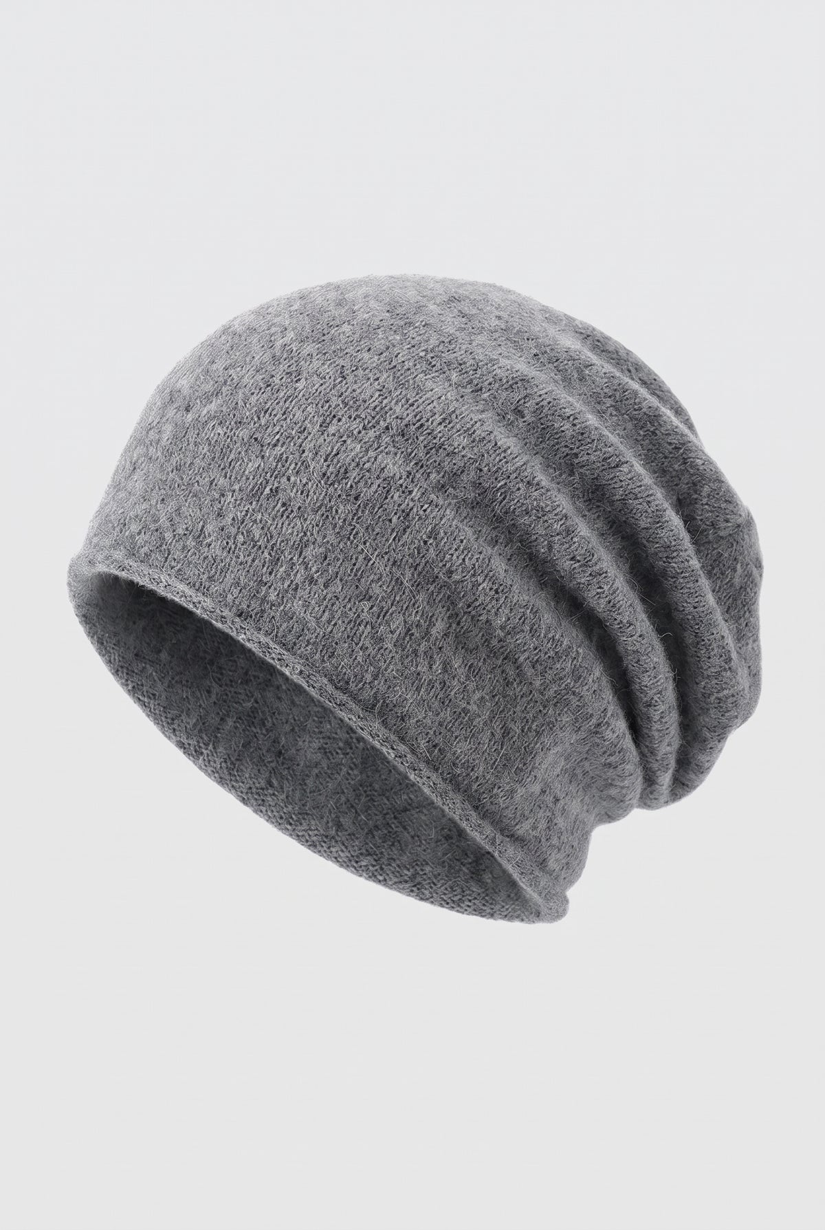 Cashmere Knit Beanie in Gray — studio front
