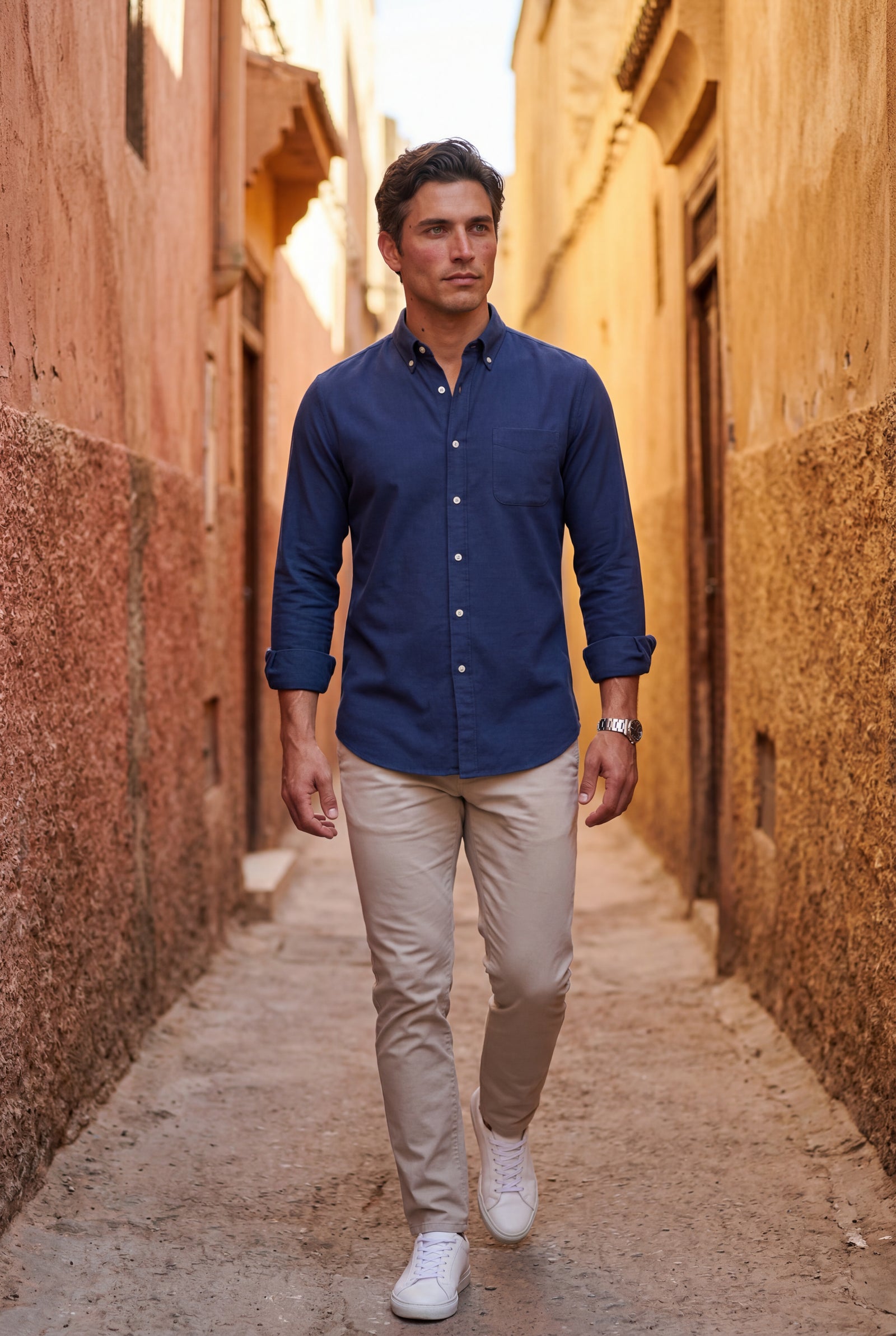 Navy Blue Charcoal Structured Long Sleeve Button-down Shirt - Casual Shirts - Photo 5