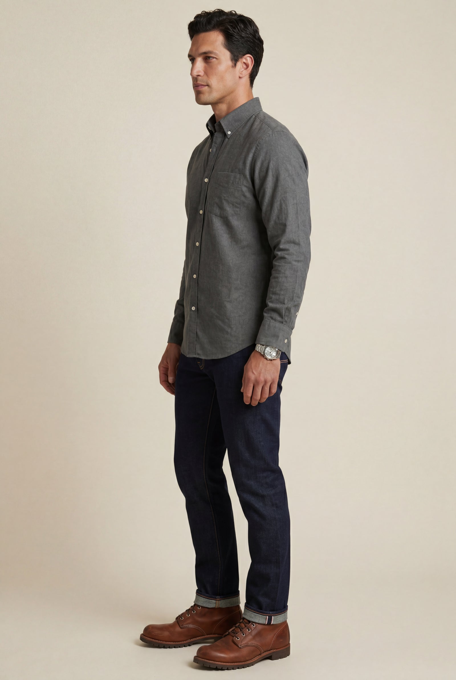 Gray Charcoal Structured Long Sleeve Button-down Shirt - Casual Shirts - Photo 7