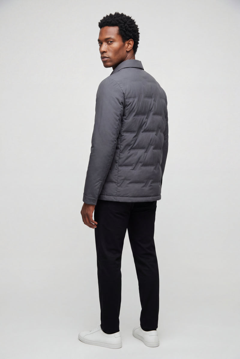 Gray Chevron Quilted Snap-front Puffer Shirt Jacket - Puffer jackets - Photo 2