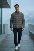 Stone Grey Chevron Quilted Snap-front Puffer Shirt Jacket - Puffer jackets - Photo 20