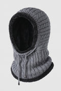 Chunky Knit Hooded Neck Warmer in Gray — studio front