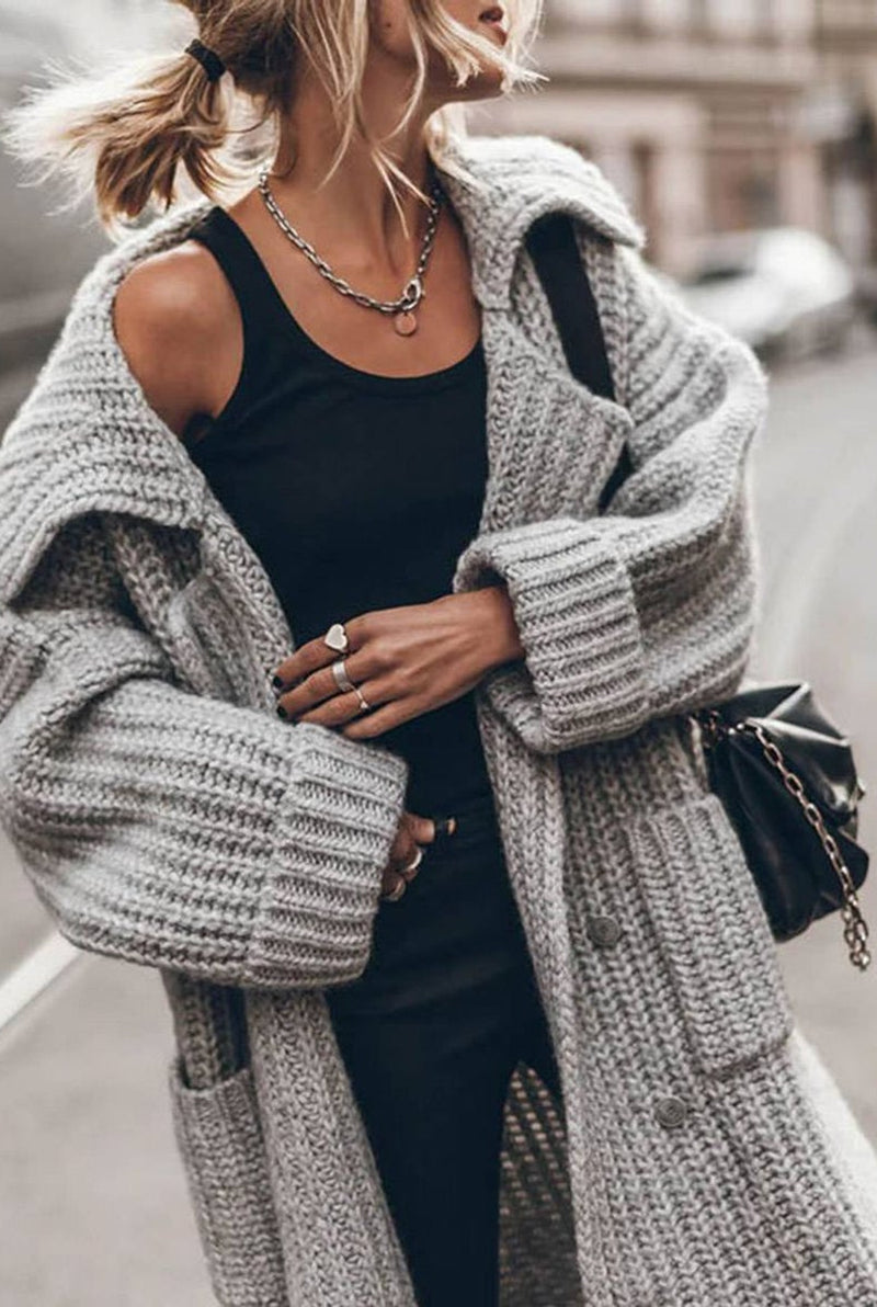 Chunky Knit Oversized Cardigan in Gray — side