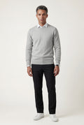 Gray Classic Crew Neck Pullover Sweater with Ribbed Trim - Round neck sweater - Photo 3