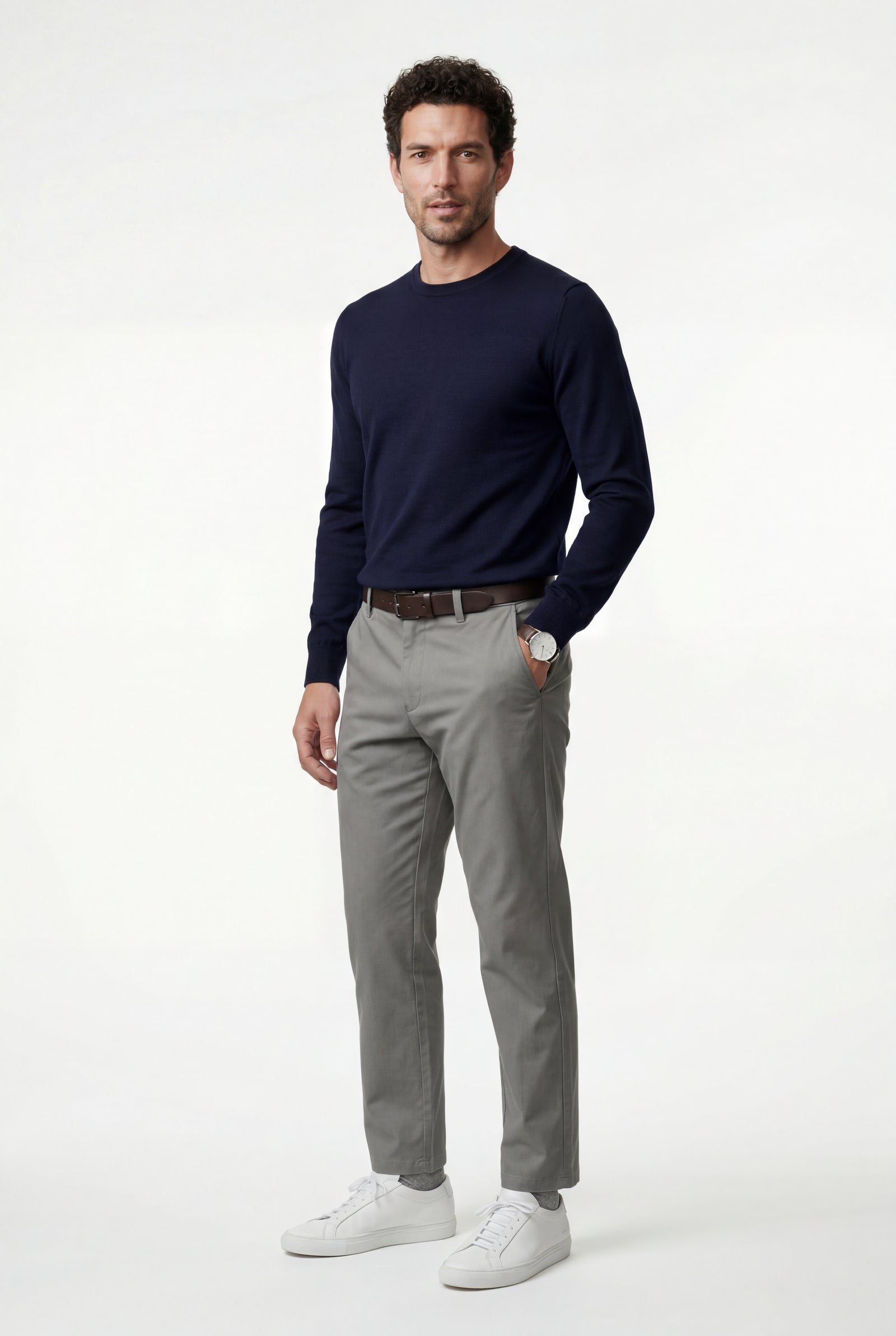 Gray Classic Straight Leg Chino Trousers with Tailored Detailing - Photo 2