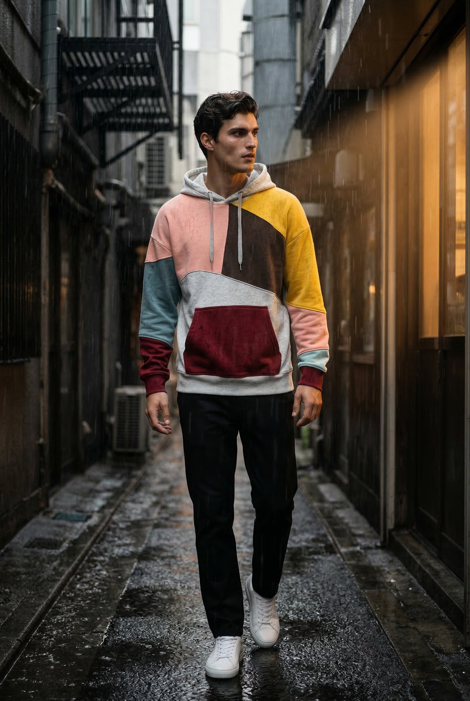 Gray Colorblock Kangaroo Pocket Pullover Hoodie - Casual hoodie - Photo 2
