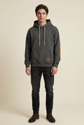 Gray Contrast Elbow Patch Pullover Hoodie with Drawstring Hood - Men's hoodie - Photo 5