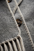 Gray Contrast Trim Wrap Jacket with Attached Fringed Scarf - Photo 4