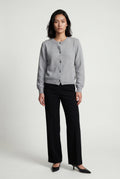 Gray Crew Neck Cropped Button-up Cardigan with Ribbed Hem - Cropped cardigan - Photo 1