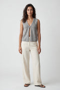 Gray Deep V-neck Cut-out Knitted Sleeveless Vest Top - Sleeveless tops - Photo 1