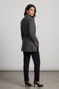 Gray Double-breasted Herringbone Belted Tailored Blazer - Tailored blazers - Photo 3