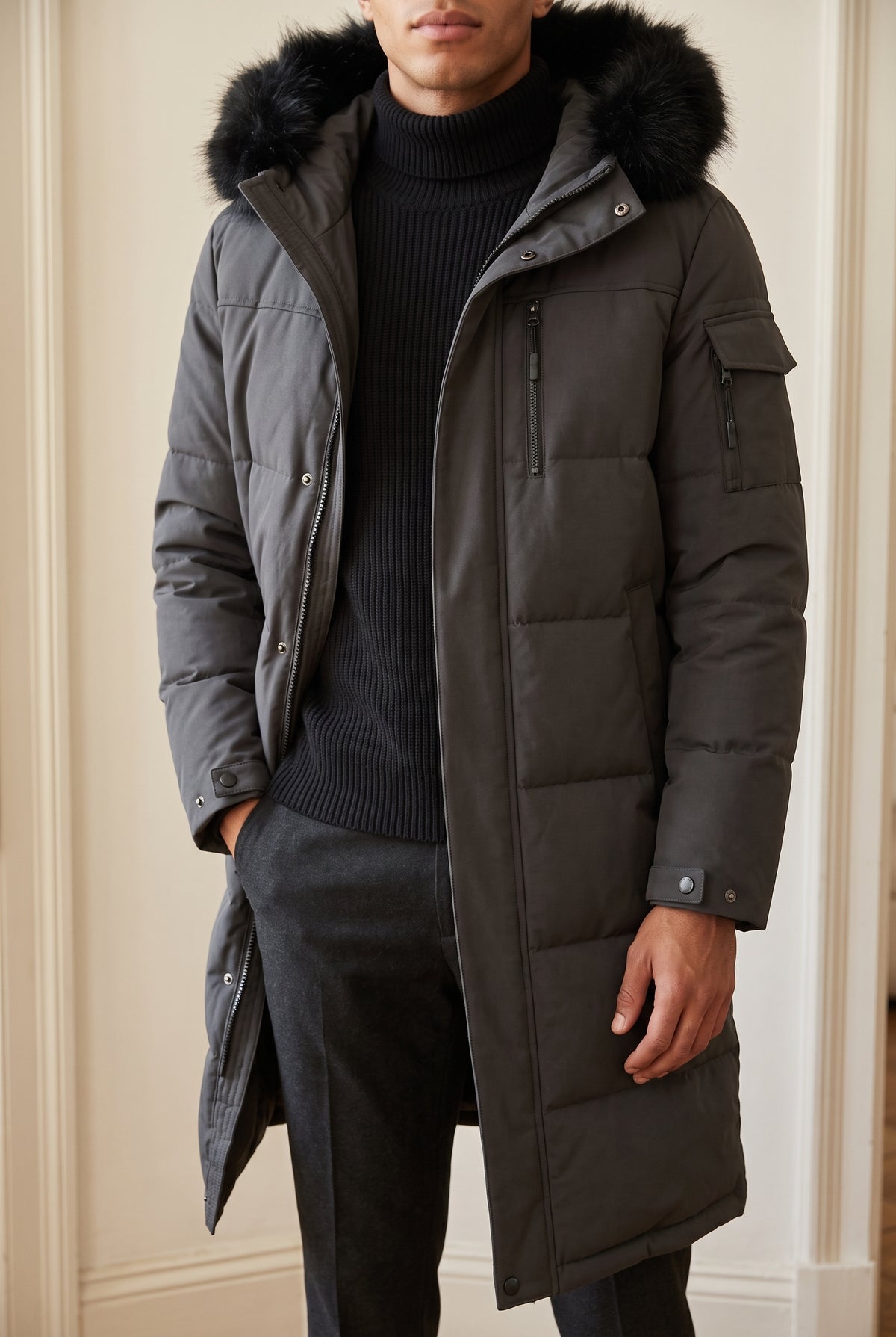 Duck Down Insulated Parka in Gray — studio front