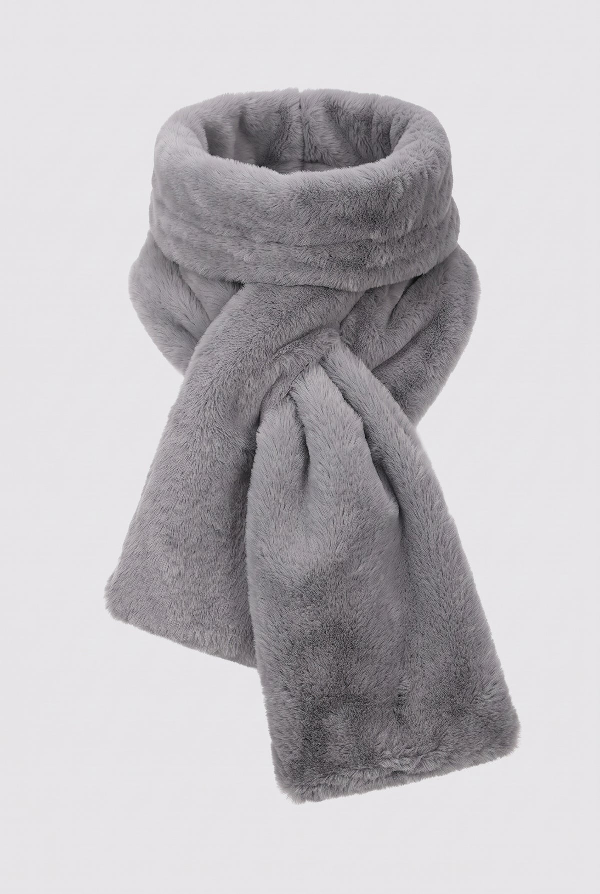Faux Fur Scarf in Gray — studio front