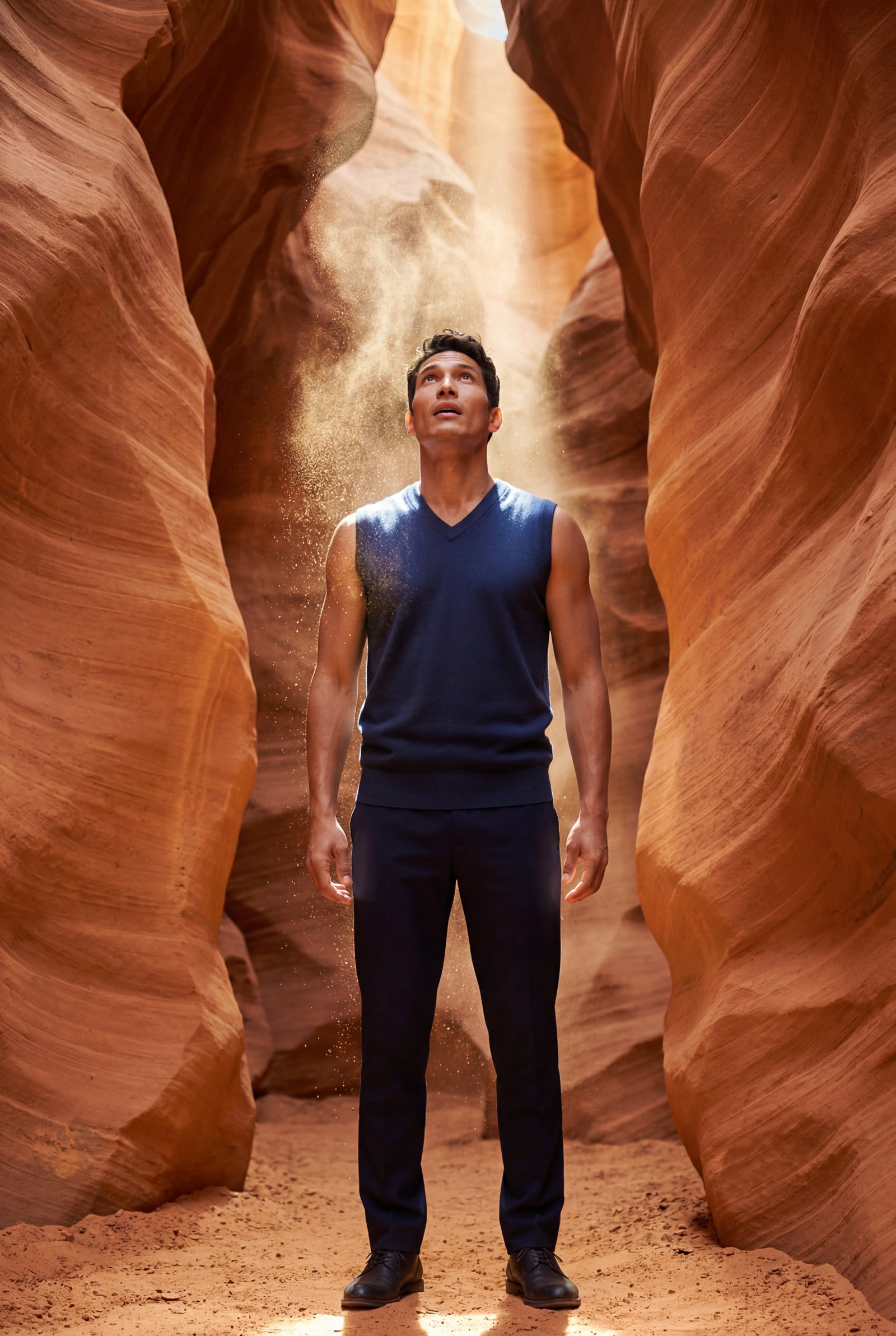 Navy Blue Fine V-neck Sweater Vest with Ribbed Hem - Vests - Photo 8